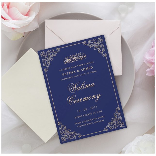 Walima Ceremony Blue Islamic Muslim Wedding Invitation (Creator Uploaded)