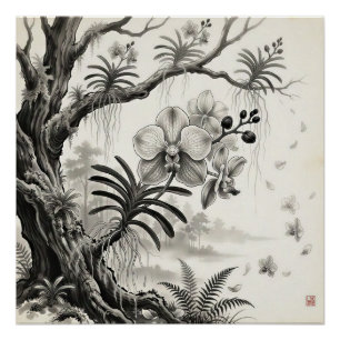 Waling-Waling — Philippine Queen Orchid Sumi-e Poster