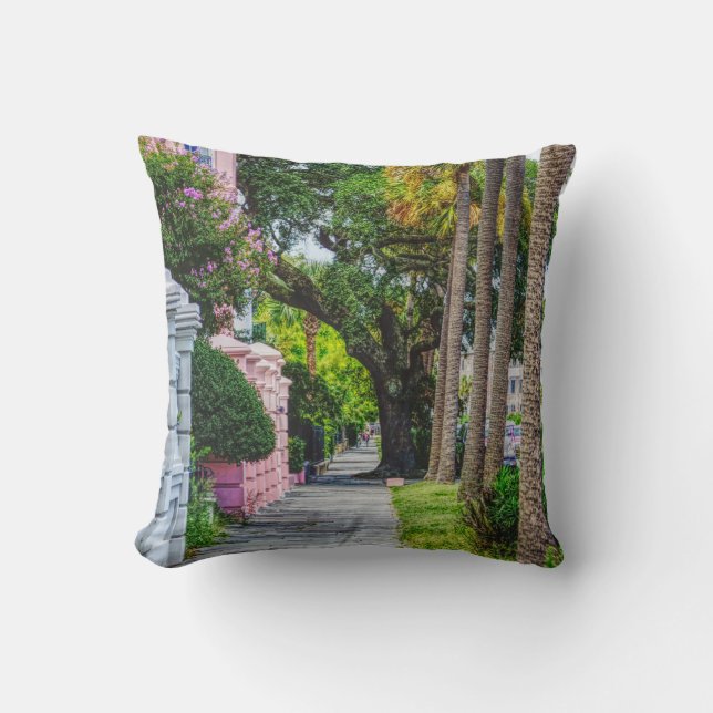 Walk Along Rainbow Row Throw Pillow (Front)