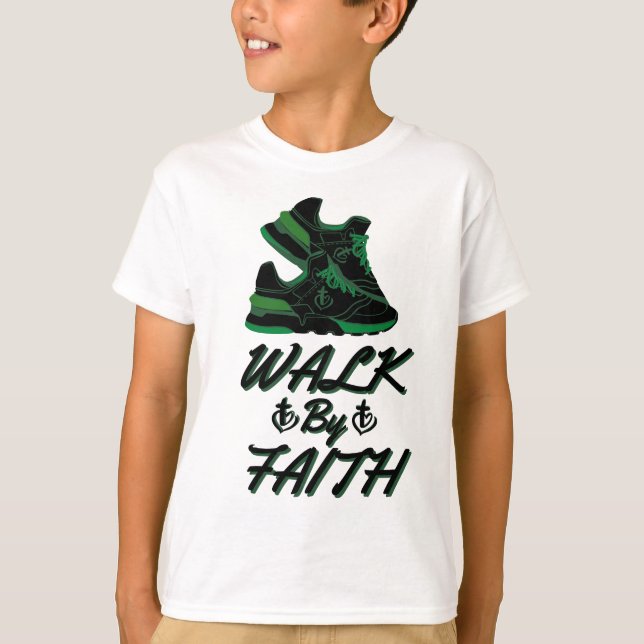 Walk By Faith Bible Quote Boy's T-Shirt (Front)