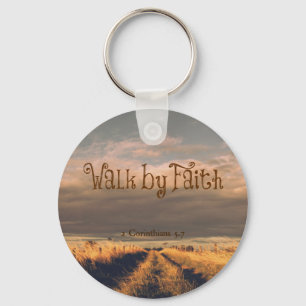 Walk by Faith Bible Verse Scripture Keychain