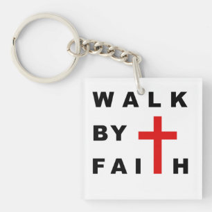 Walk by Faith Christian Cross Bible Quote Keychain