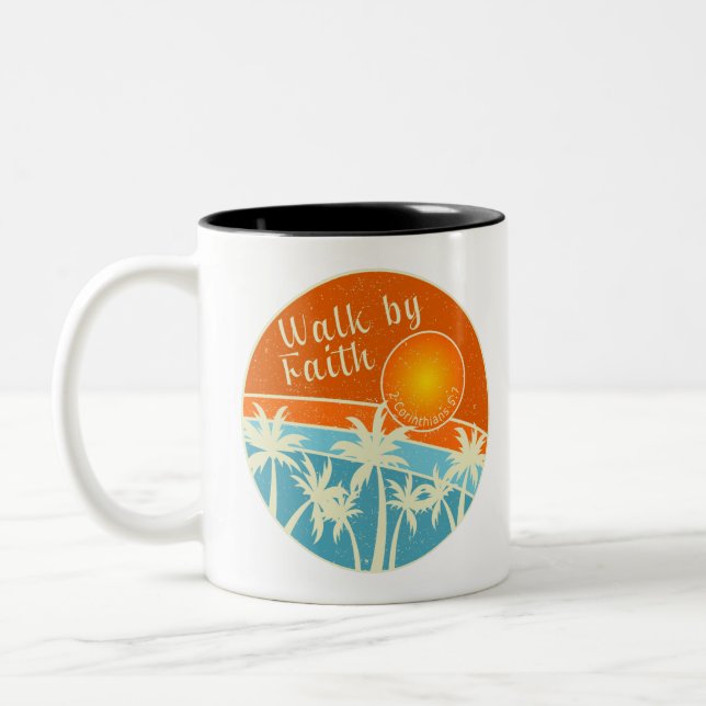 Walk by Faith Christian Design Two-Tone Coffee Mug (Left)