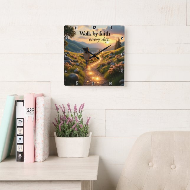Walk by faith every day square wall clock (Reading Room)