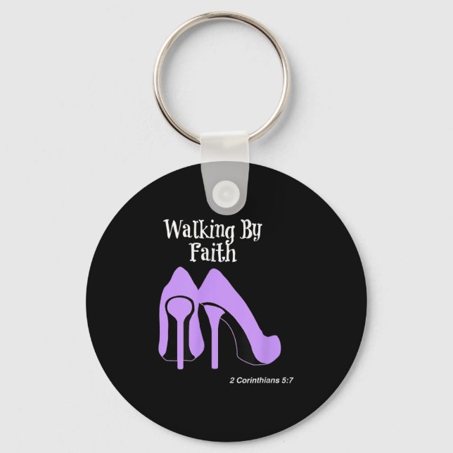 Walk By Faith Graphic Christian Design With Purple Keychain (Front)