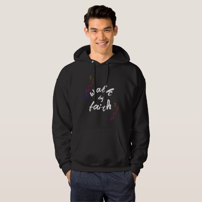 Walk By Faith Men's Black Hoodie (Front Full)