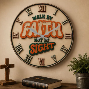 Walk by Faith Not by Sight Christian Bible Verse Large Clock