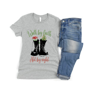 Walk By Faith Not By Sight Combat Boots Flowers T-Shirt
