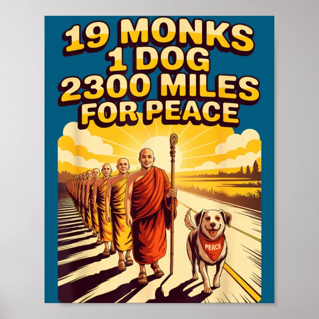 Walk For Peace Buddhist Monks Illustration Poster (Front)