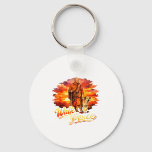 Walk for peace mindful monk spiritual art  keychain