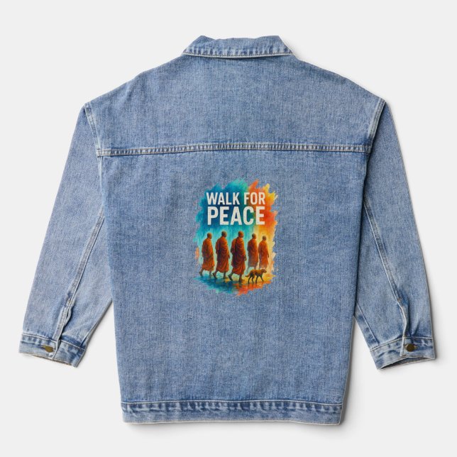 Walk For Peace – Rainy Monk March Splash Art Denim Jacket (Back)