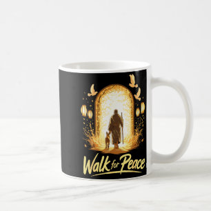 Walk for peace spiritual monk with dog and doves  coffee mug
