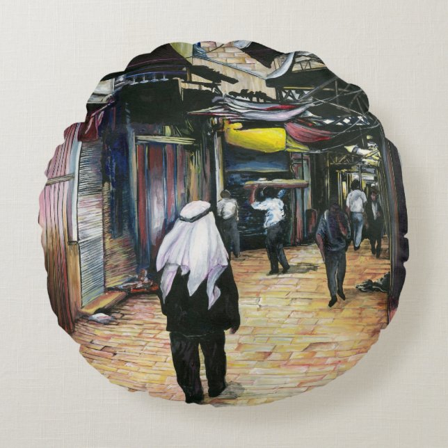 Walk Home through Antiquity, Old Jerusalem Round Pillow (Front)