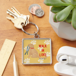 Walk in Love Golden Retriever Dog Yellow Keychain