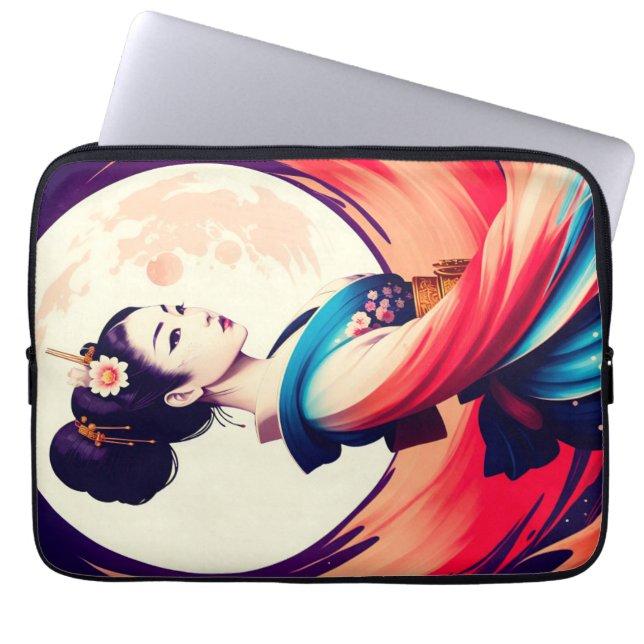 Walk In The Moonlight Japanese Geisha Laptop Sleeve (Front)