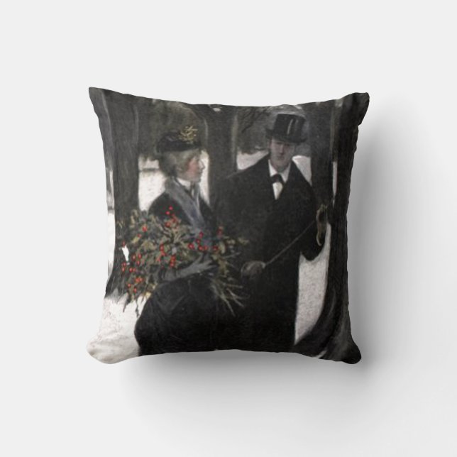 Walk in The Snow With Holly Throw Pillow (Front)