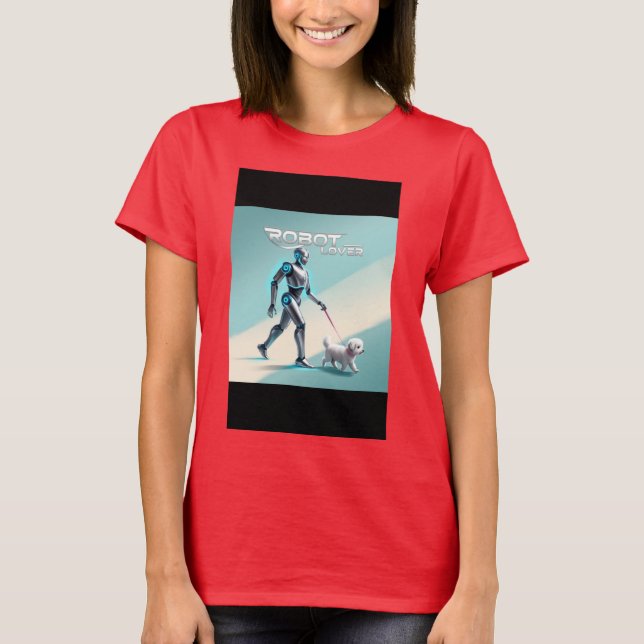  Walk into the Future: Robot and Dog Sci-Fi  T-Shirt (Front)