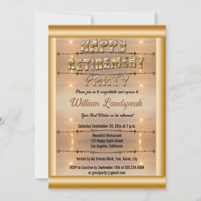 Walk on Sunny Beach Sunset Happy Retirement Party Invitation (Front)