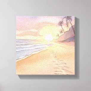 Walk on the Beach   Ocean Watercolor Canvas Print