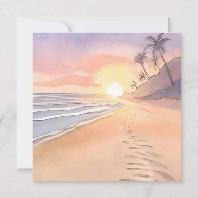 Walk on the Beach | Ocean Watercolor Flat Card (Front)