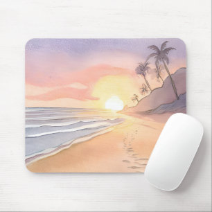 Walk on the Beach Ocean Watercolor Mouse Pad