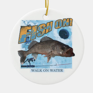 Walk on water walleye ceramic ornament