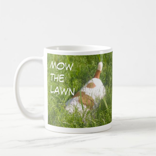 "Walk the dog and mow the lawn" Mug, Jack Russell Coffee Mug (Left)