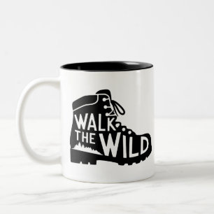 Walk the Wild Hiking Boot Graphic Design Two-Tone Coffee Mug