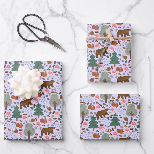 Walk Through the Woods on Light Purple Wrapping Paper Sheet (Front)