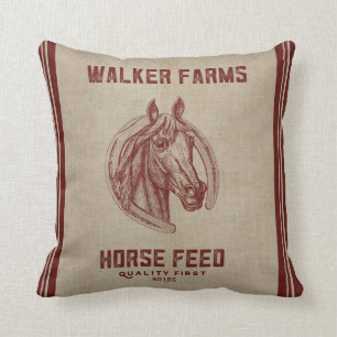 Walker Farms Horse Feed Sack Throw Pillow