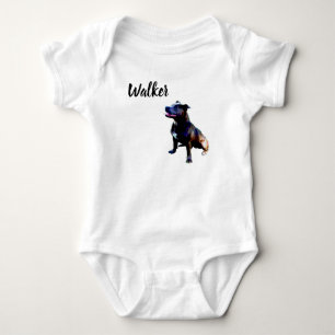 Walker Name With Staffordshire Bull Terrier, Baby Bodysuit