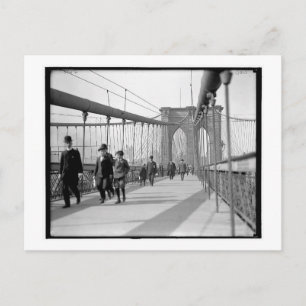 Walking Across the Brooklyn Bridge, NY Vintage Postcard