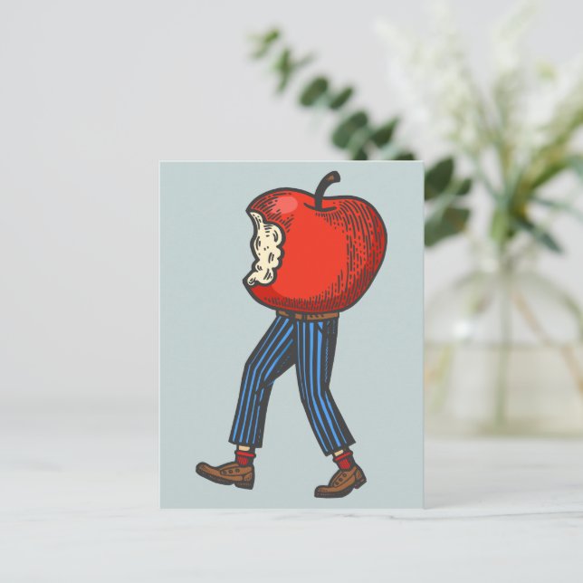 Walking apple man funny and playful Postcard (Standing Front)