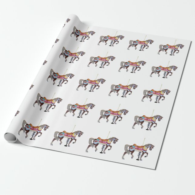 Walking Black Carousel Horse Wrapping Paper (Unrolled)
