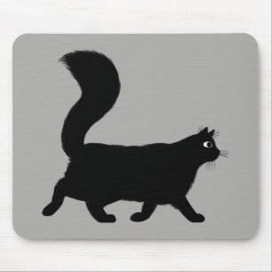 Walking Black Cat   Cool Kitty with Fluffy Tail Mouse Pad