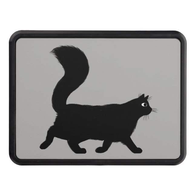 Walking Black Cat | Cool Kitty with Fluffy Tail Trailer Hitch Cover (Front)