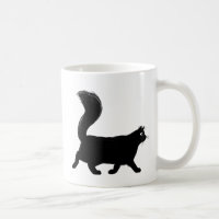 Walking Black Cat with Long Fluffy Tail