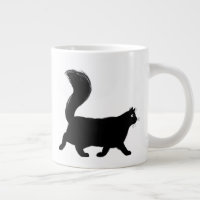 Walking Black Cat with Long Fluffy Tail
