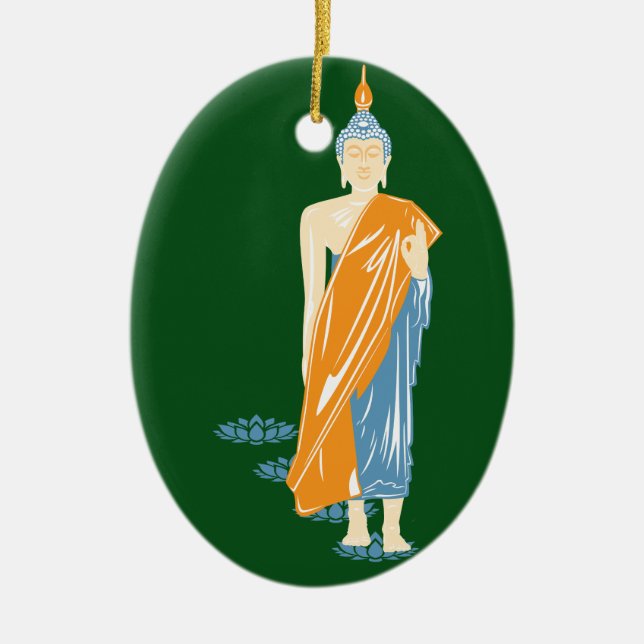Walking Buddha Christmas Ornament (Ceramic) (Front)