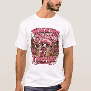 Walking by Faith Tripping Constantly Funny Cow T-Shirt