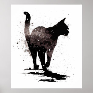 Walking Cat Silhouette Black on White #1 Poster