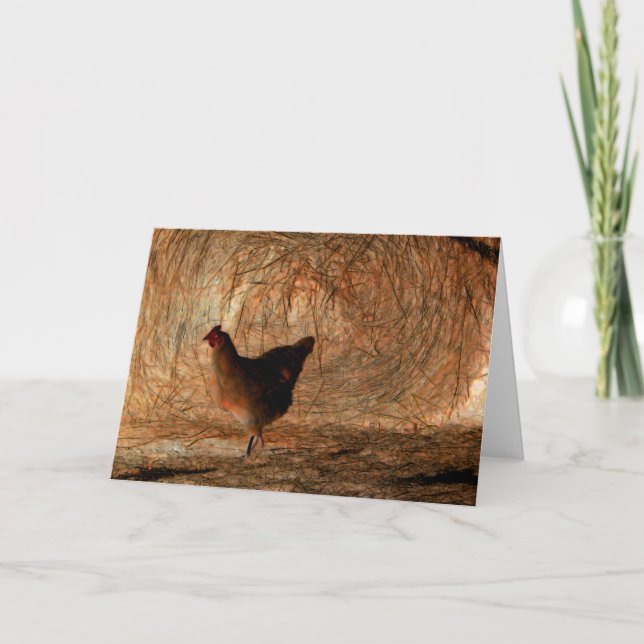 "Walking" - Digitally Enhanced Photo Chicken & Hay Card (Front)