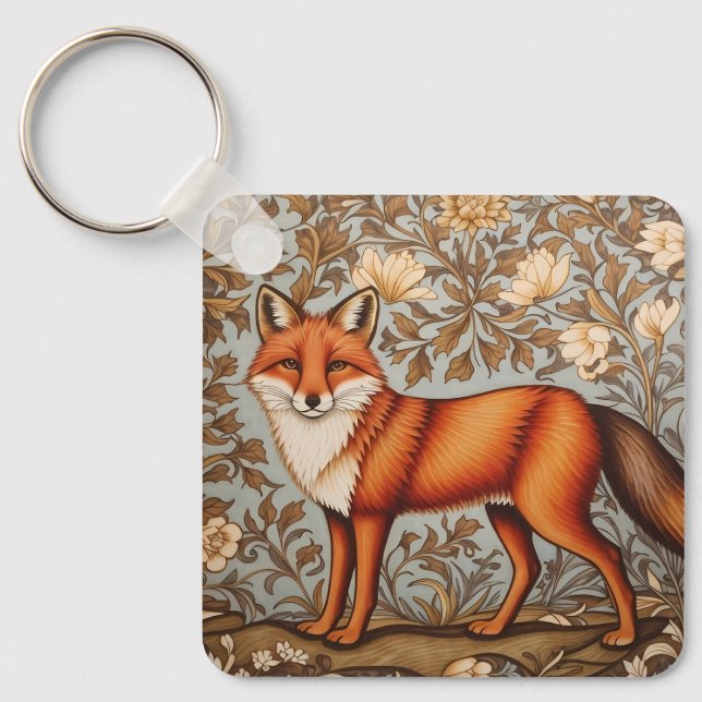 Walking Fox William Morris Inspired  Keychain (Front)