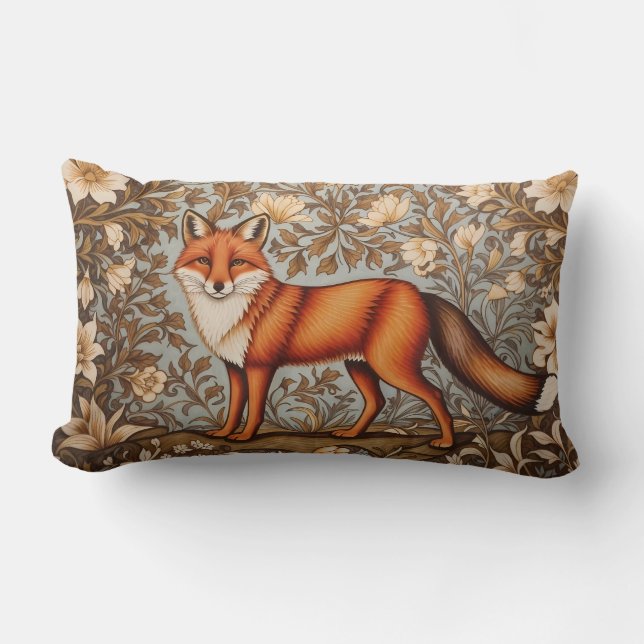 Walking Fox William Morris Inspired  Lumbar Pillow (Front)