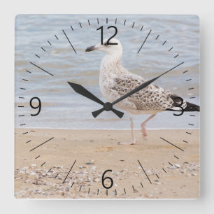 Walking gull square wall clock