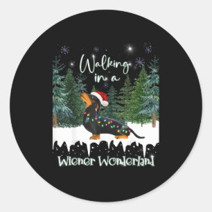 Walking In A Wiener Wonderland Dachshund  Classic Round Sticker