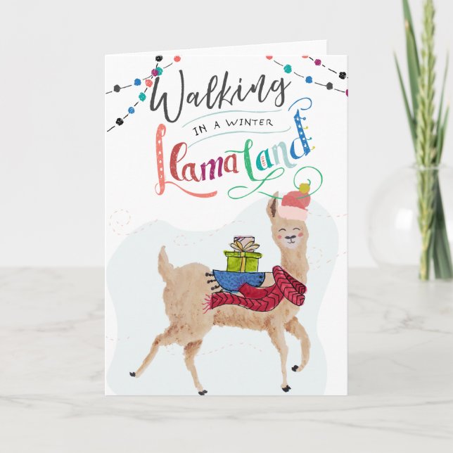 Walking in a Winter Llama Land Thank You Card (Front)