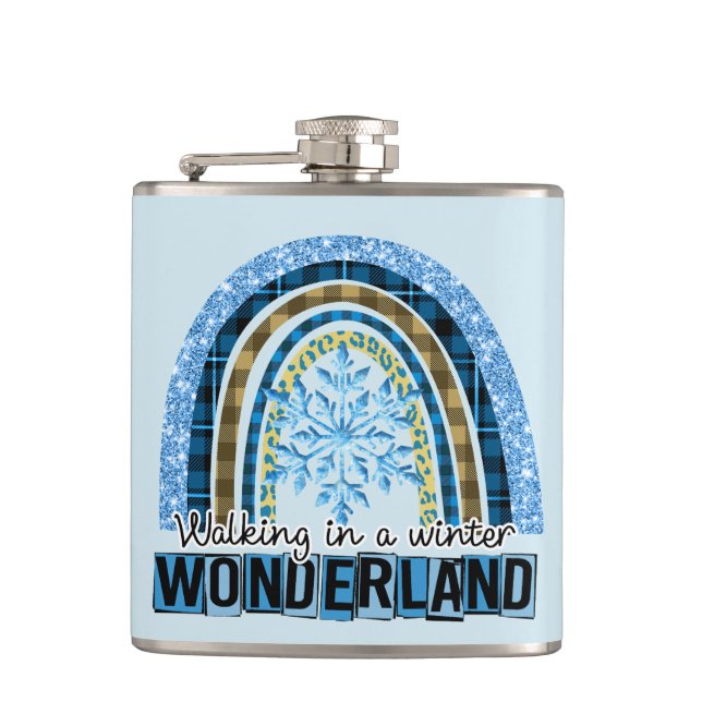 Walking in a Winter Wonderland | Blue Rainbow Hip Flask (Front)