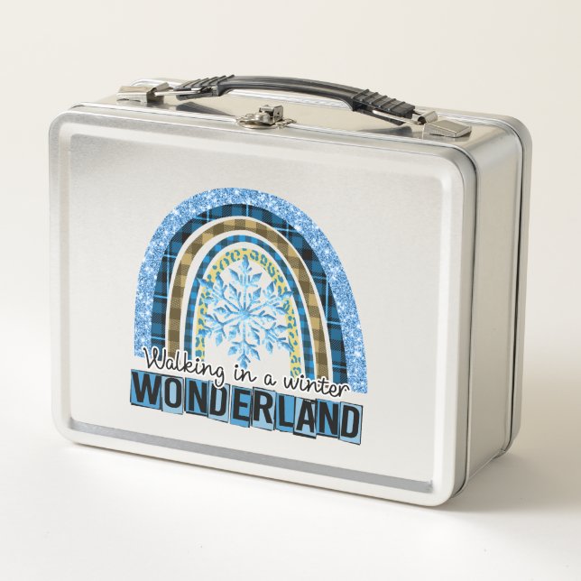Walking in a Winter Wonderland | Blue Rainbow Metal Lunch Box (Front)