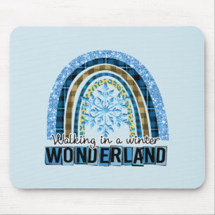 Walking in a Winter Wonderland Blue Rainbow Mouse Pad